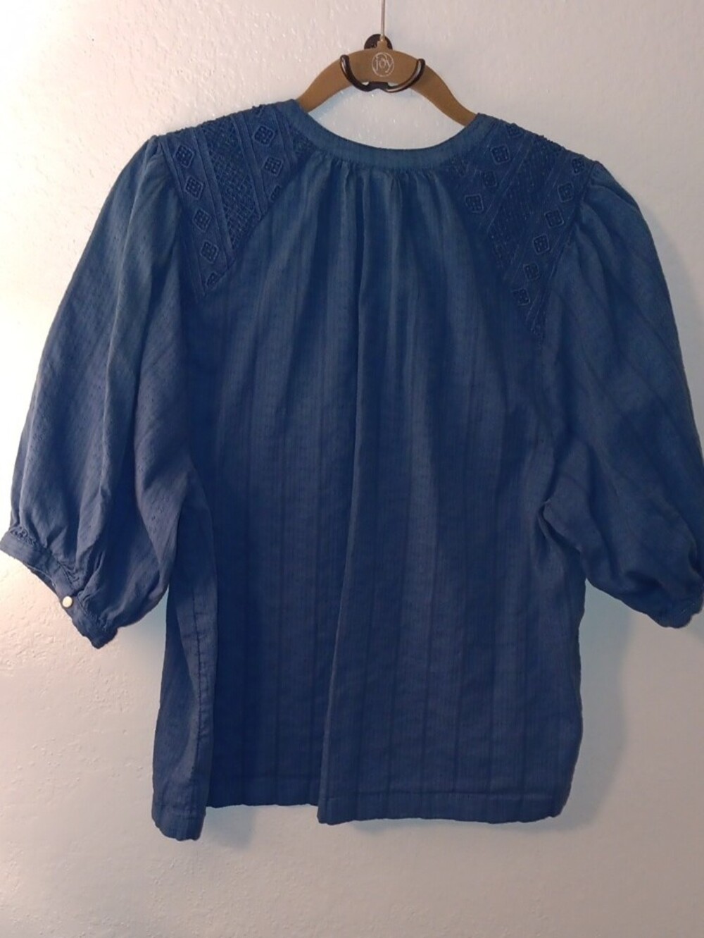 Old Navy Navy Button-Front Embroidered Shoulder Top - Picture 7 of 8